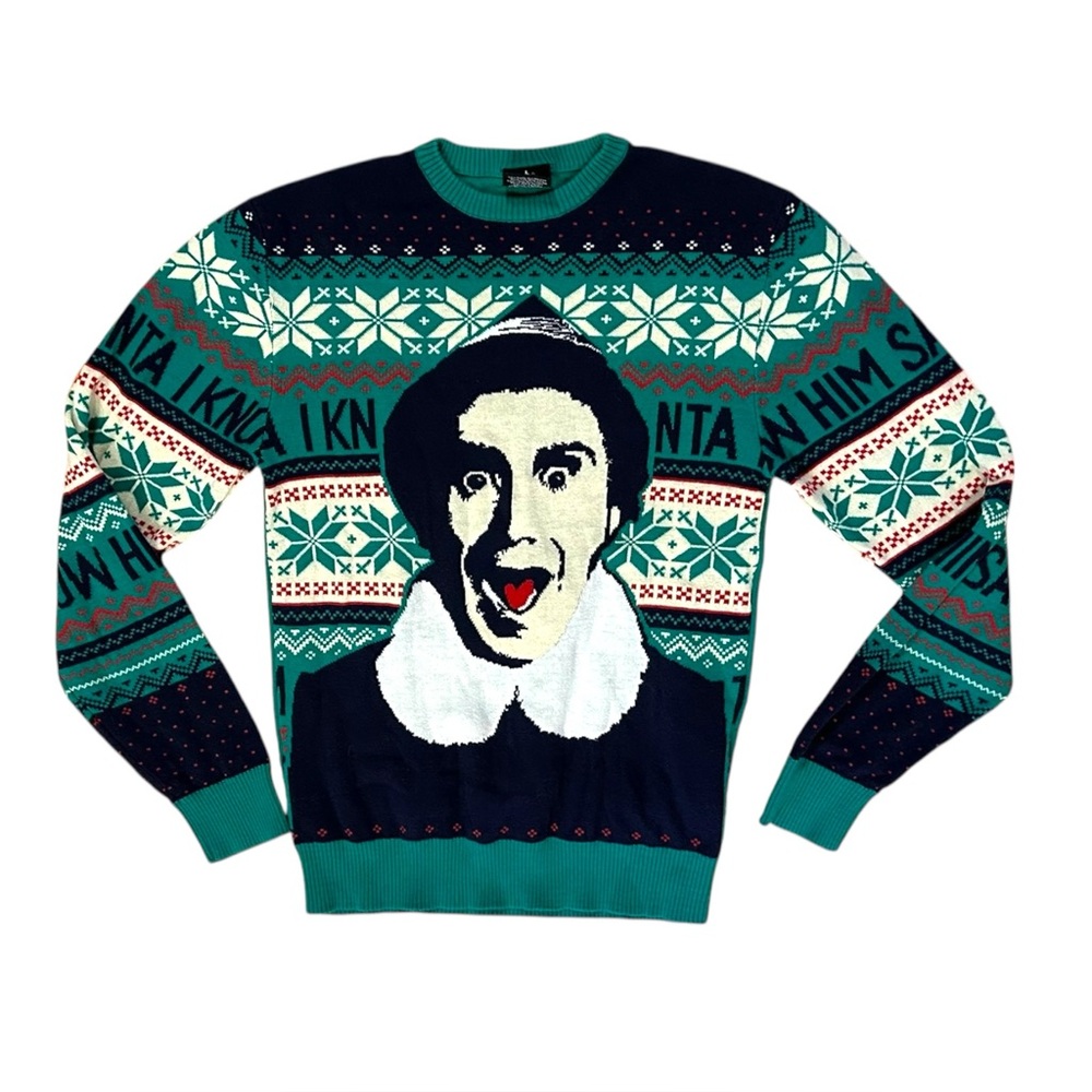 Elf Ugly Christmas Sweater Men’s Small Green Santa I Know Him Holiday Work Party